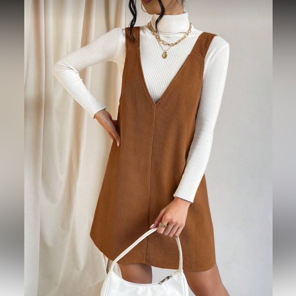 Boho Tan V neck overall dress